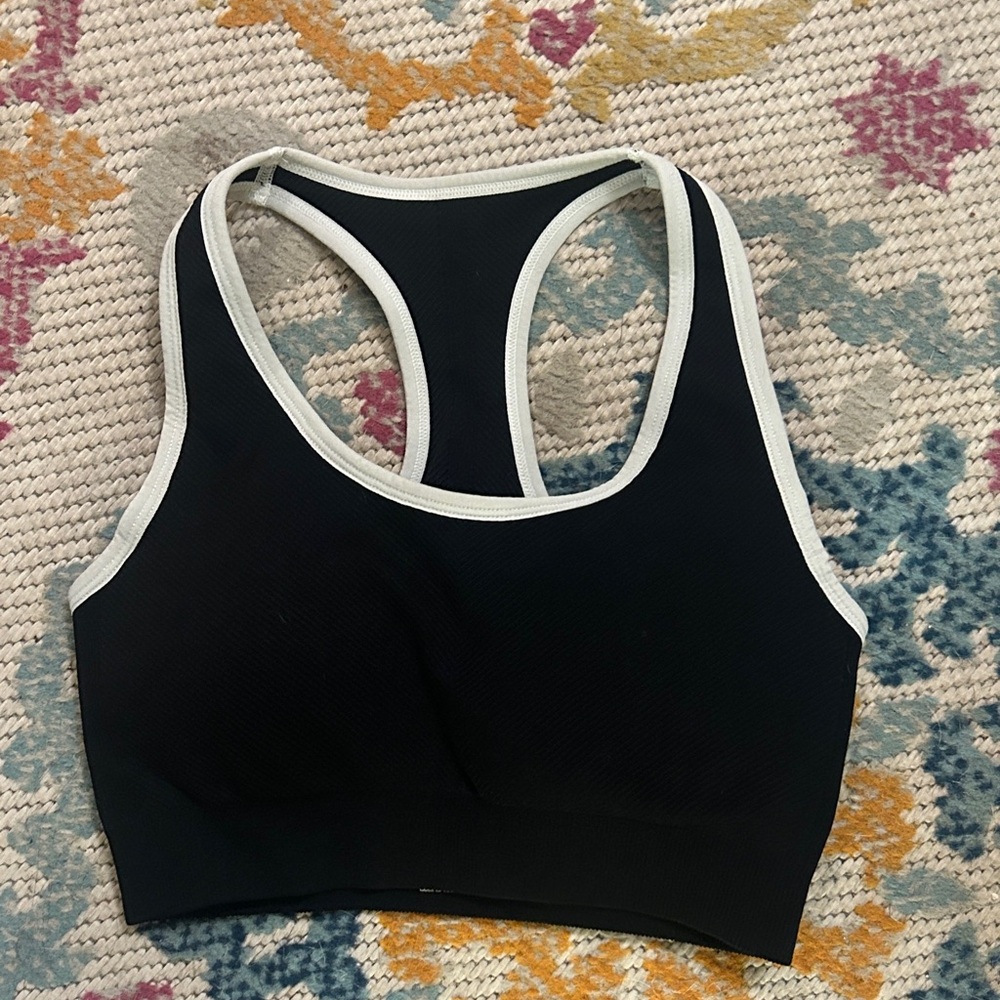 Source Unknown Black Sports Bra with White Trim Racerback